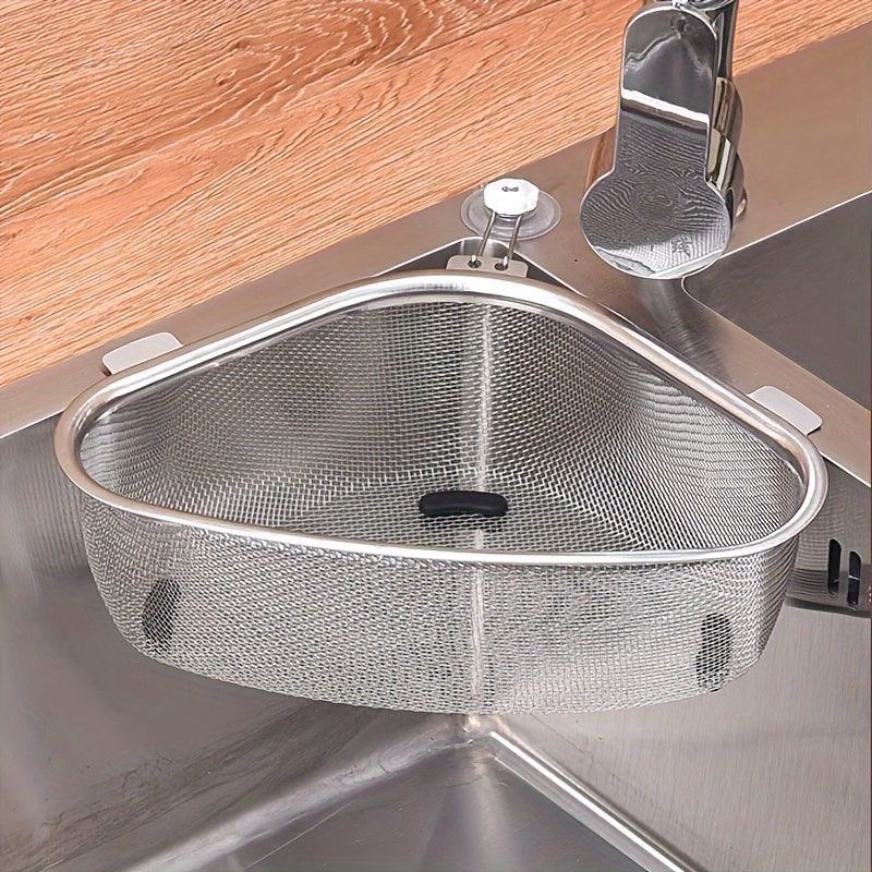 Stainless Steel Triangular Sink Drain Basket Kitchen Strainer with Filter