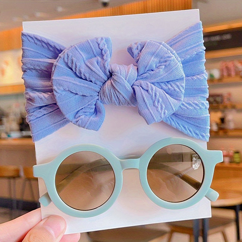 Children's Kids Glasses Headband Set with Bow Hairband and Round Frame Glasses for Photography Props and Gifts