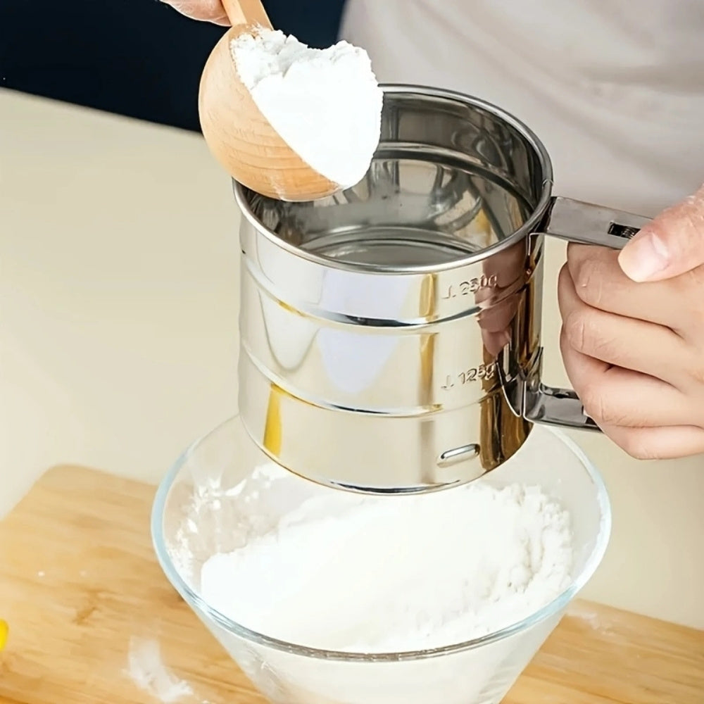 Stainless Steel Handheld Flour Sifter Semi-Automatic Kitchen Tool for Baking