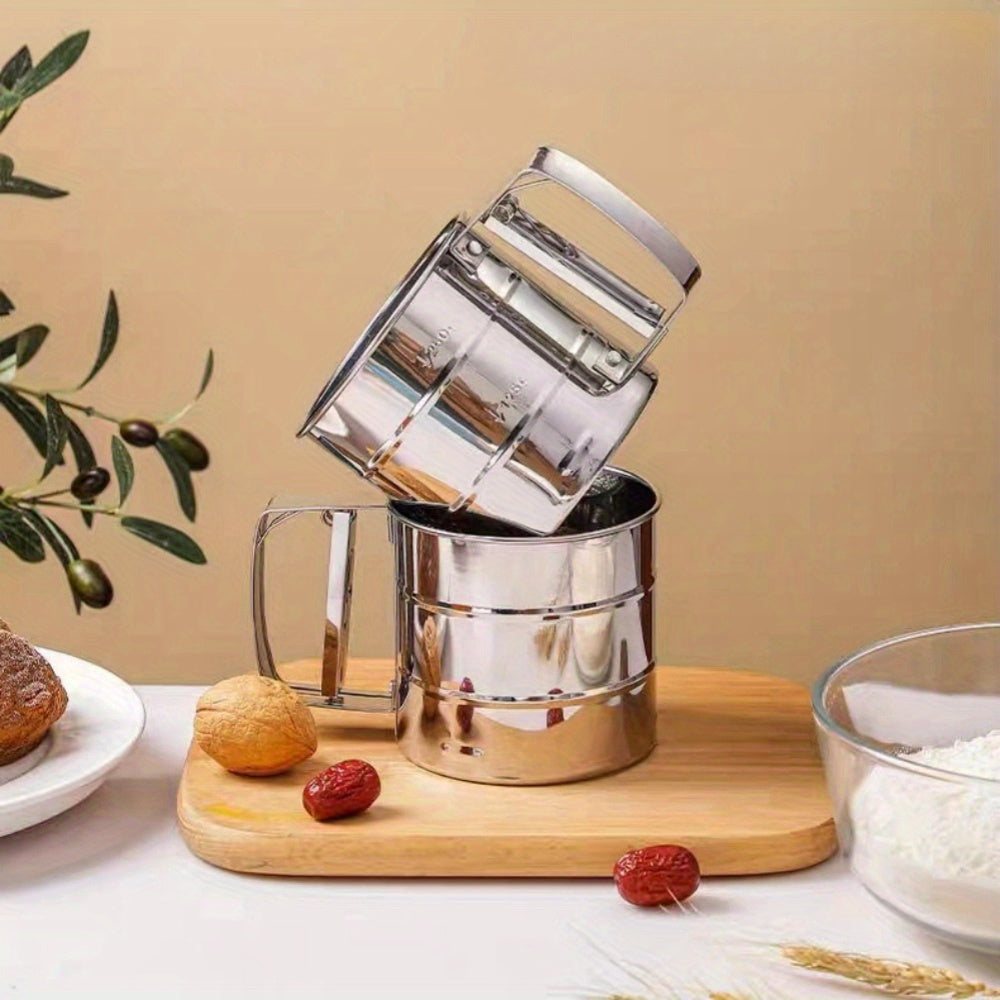 Stainless Steel Handheld Flour Sifter Semi-Automatic Kitchen Tool for Baking