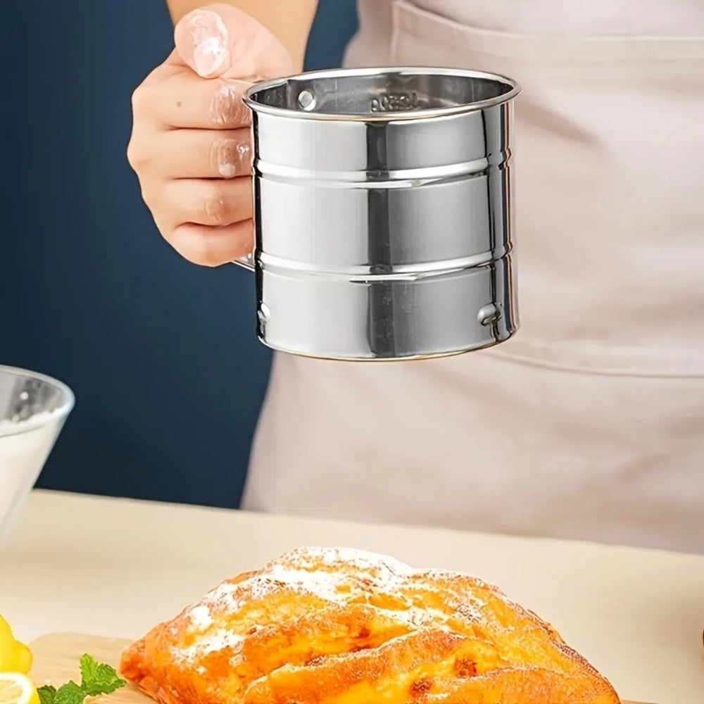 Stainless Steel Handheld Flour Sifter Semi-Automatic Kitchen Tool for Baking