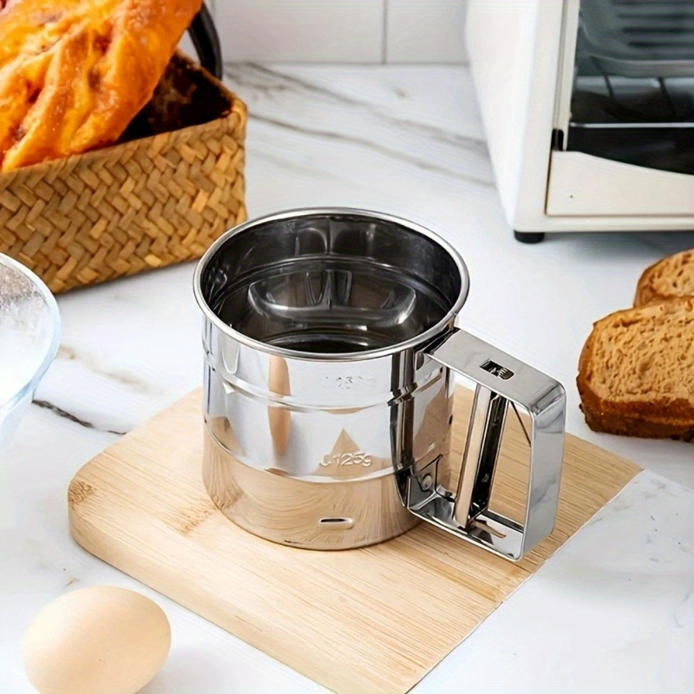 Stainless Steel Handheld Flour Sifter Semi-Automatic Kitchen Tool for Baking