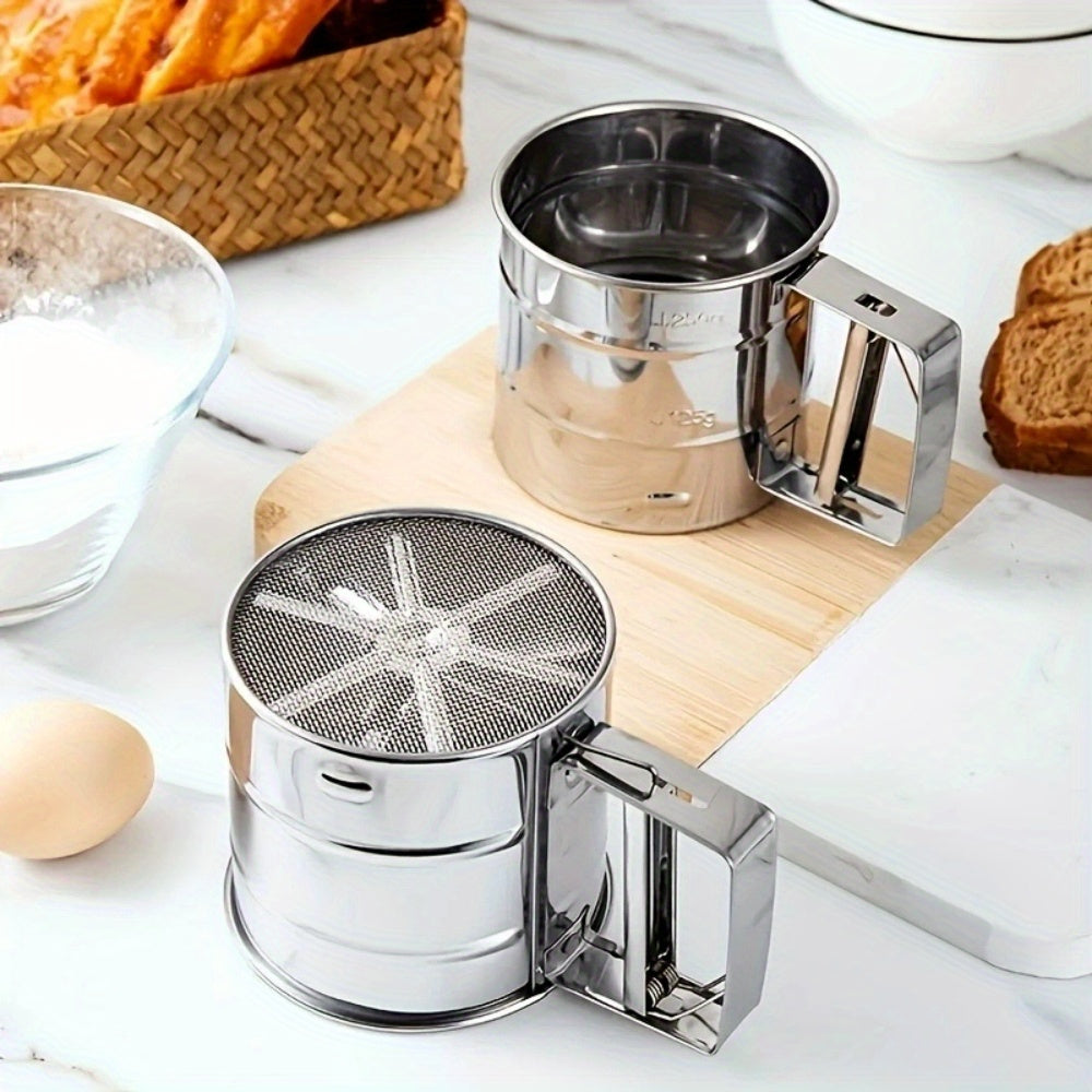Stainless Steel Handheld Flour Sifter Semi-Automatic Kitchen Tool for Baking