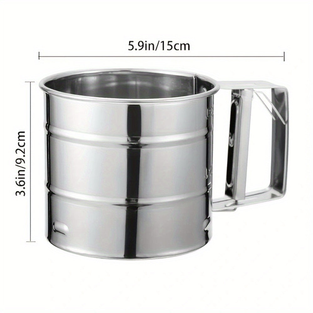 Stainless Steel Handheld Flour Sifter Semi-Automatic Kitchen Tool for Baking