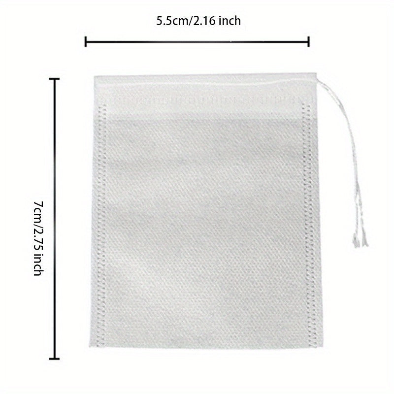 Set of 100 Disposable Tea Bags with Drawstring, Non-Woven Spice Filter Bags