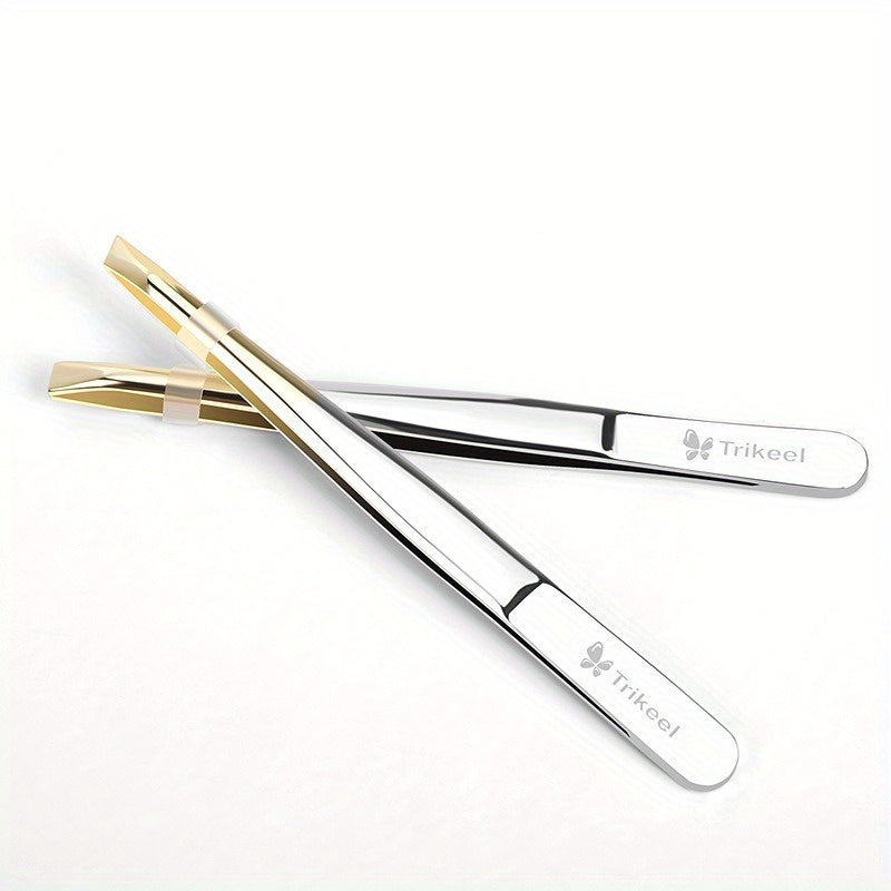 Unisex Stainless Steel Tweezer Set for Hair and Eyebrows, Horizontal or Diagonal Jaws