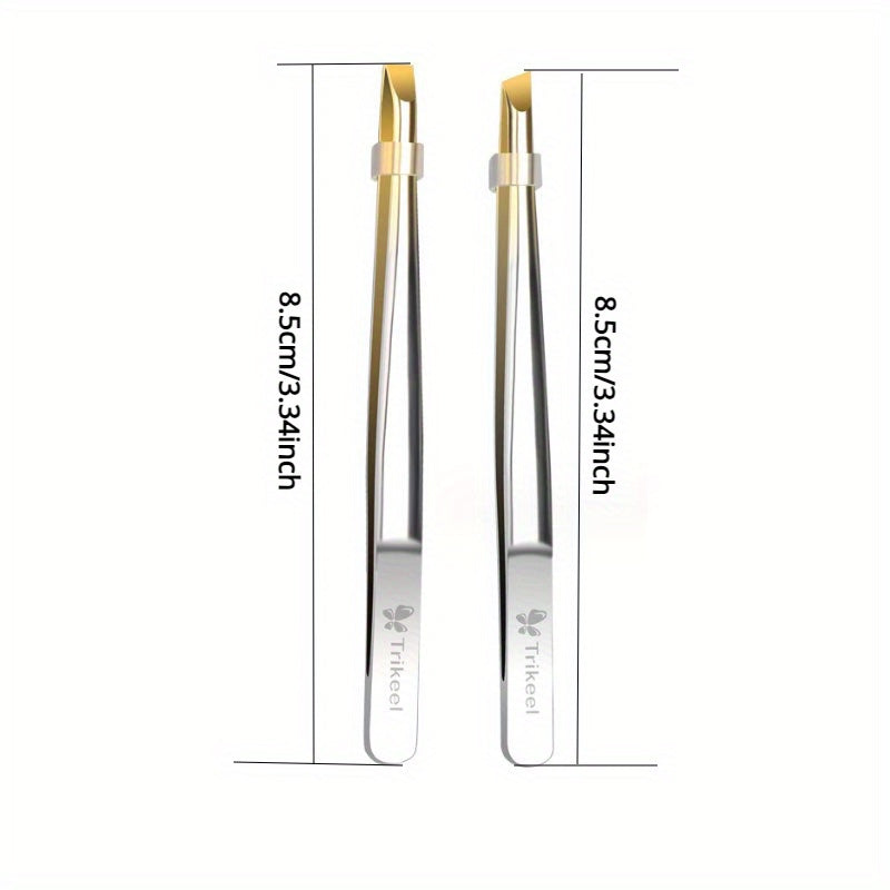 Unisex Stainless Steel Tweezer Set for Hair and Eyebrows, Horizontal or Diagonal Jaws