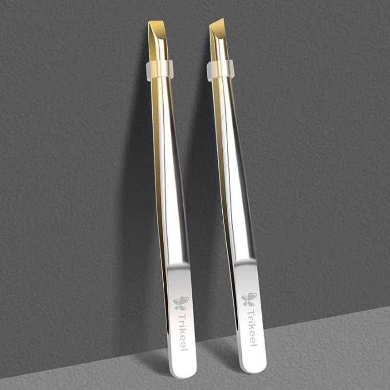 Unisex Stainless Steel Tweezer Set for Hair and Eyebrows, Horizontal or Diagonal Jaws