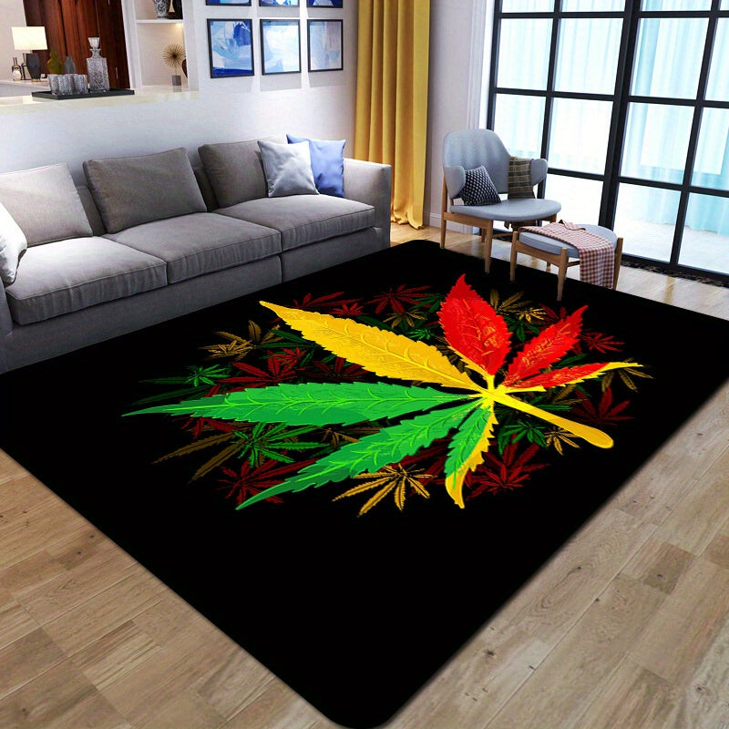 Alfombra de área con estampado de hoja psicodélica, suave y peluda, resistente a manchas, antideslizante, decoración para dormitorio