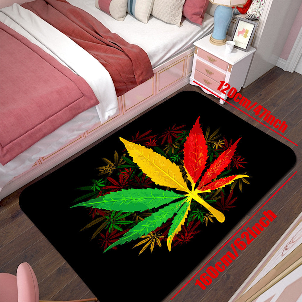 Alfombra de área con estampado de hoja psicodélica, suave y peluda, resistente a manchas, antideslizante, decoración para dormitorio