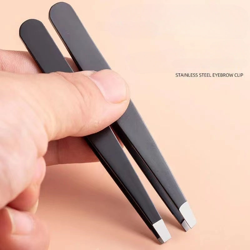 Pinzas de cejas de metal unisex con punta plana y en ángulo para el cuidado de cejas o barba