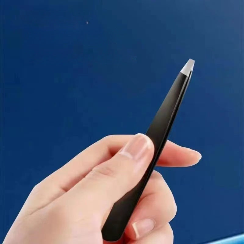 Pinzas de cejas de metal unisex con punta plana y en ángulo para el cuidado de cejas o barba