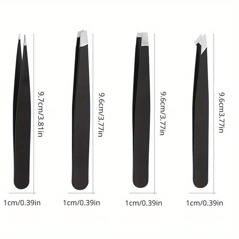 Pinzas de cejas de metal unisex con punta plana y en ángulo para el cuidado de cejas o barba