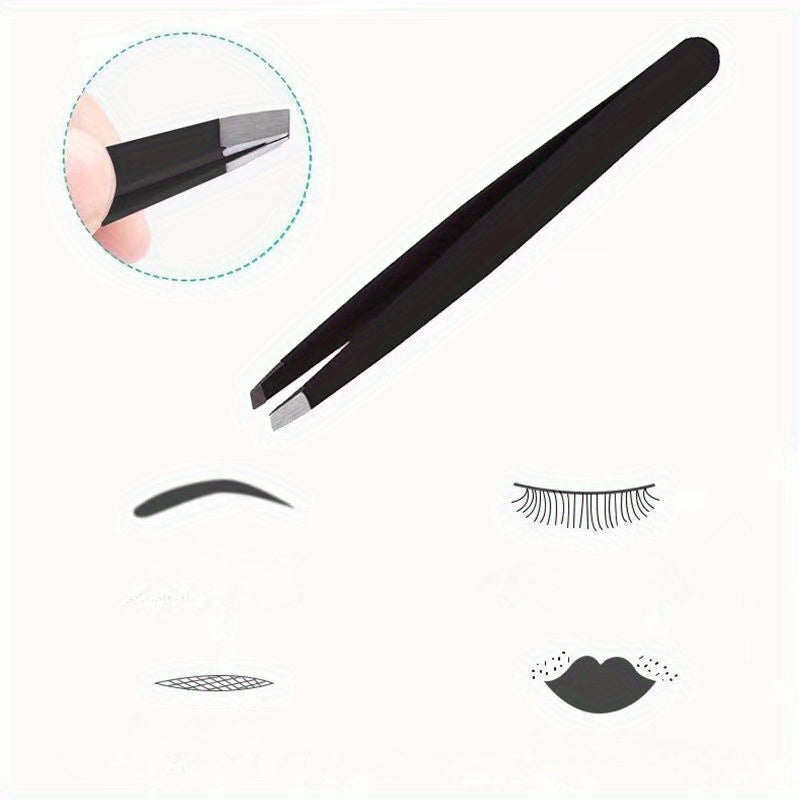 Pinzas de cejas de metal unisex con punta plana y en ángulo para el cuidado de cejas o barba