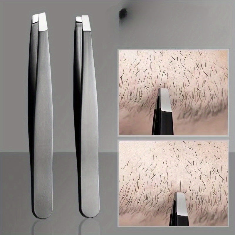 Pinzas de cejas de metal unisex con punta plana y en ángulo para el cuidado de cejas o barba