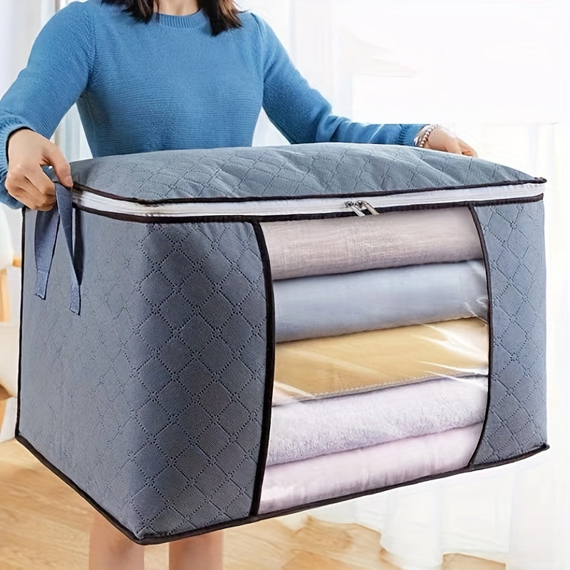 Foldable Storage Bag for Clothing Bedding Linens Reinforced Handles Zipper Transparent Window