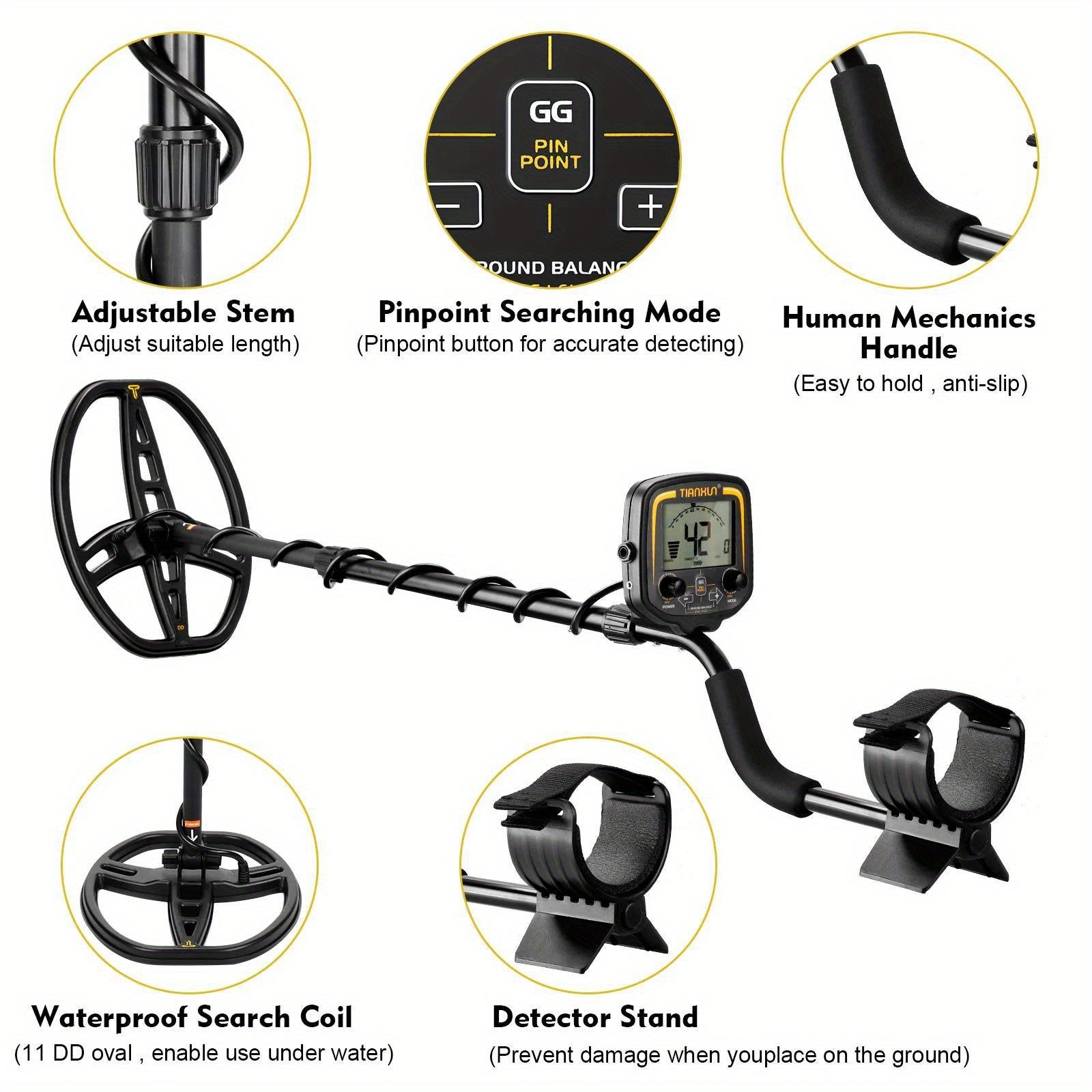 Metal Detector for Treasure Hunting Coins Relics Jewelry Adjustable LCD Display