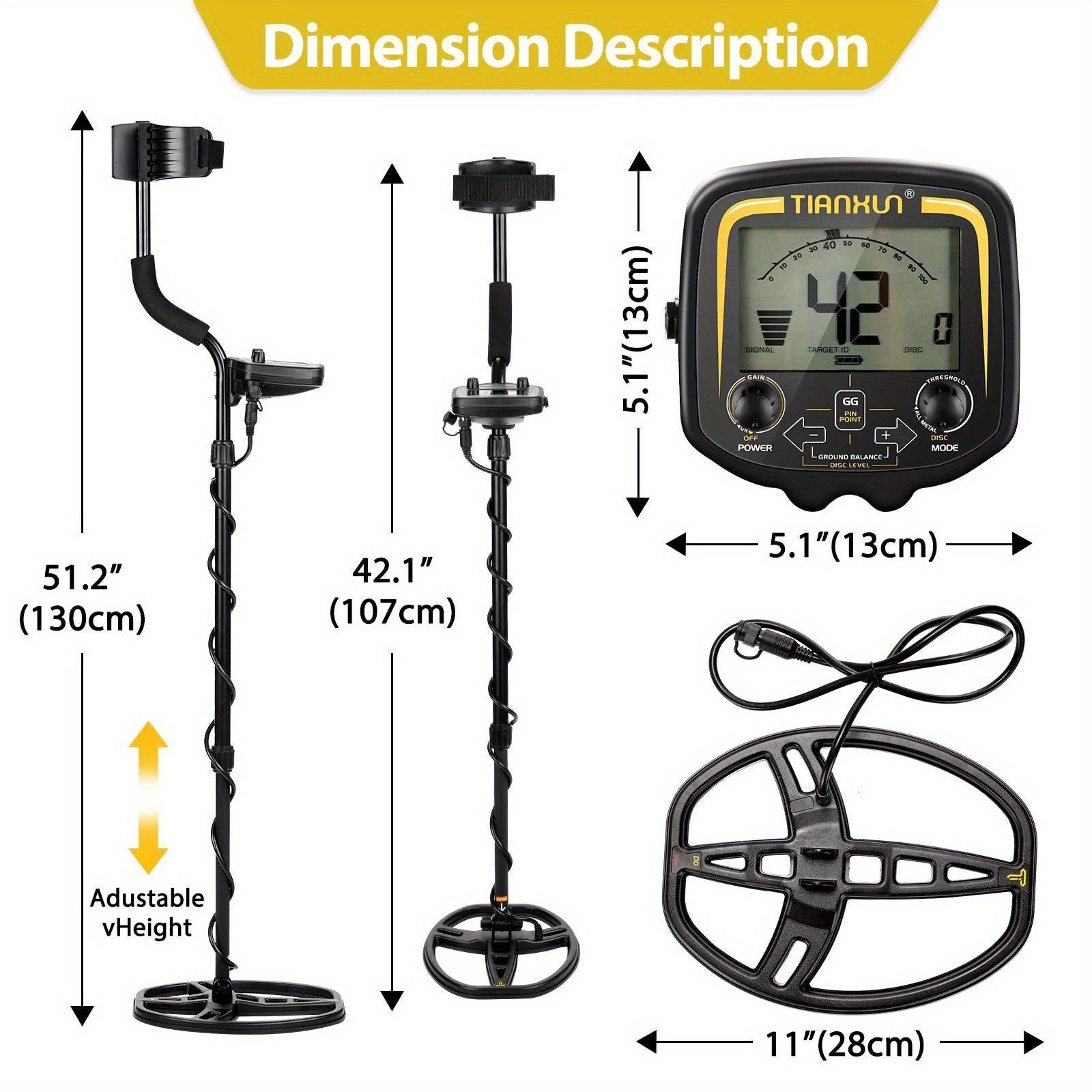 Metal Detector for Treasure Hunting Coins Relics Jewelry Adjustable LCD Display