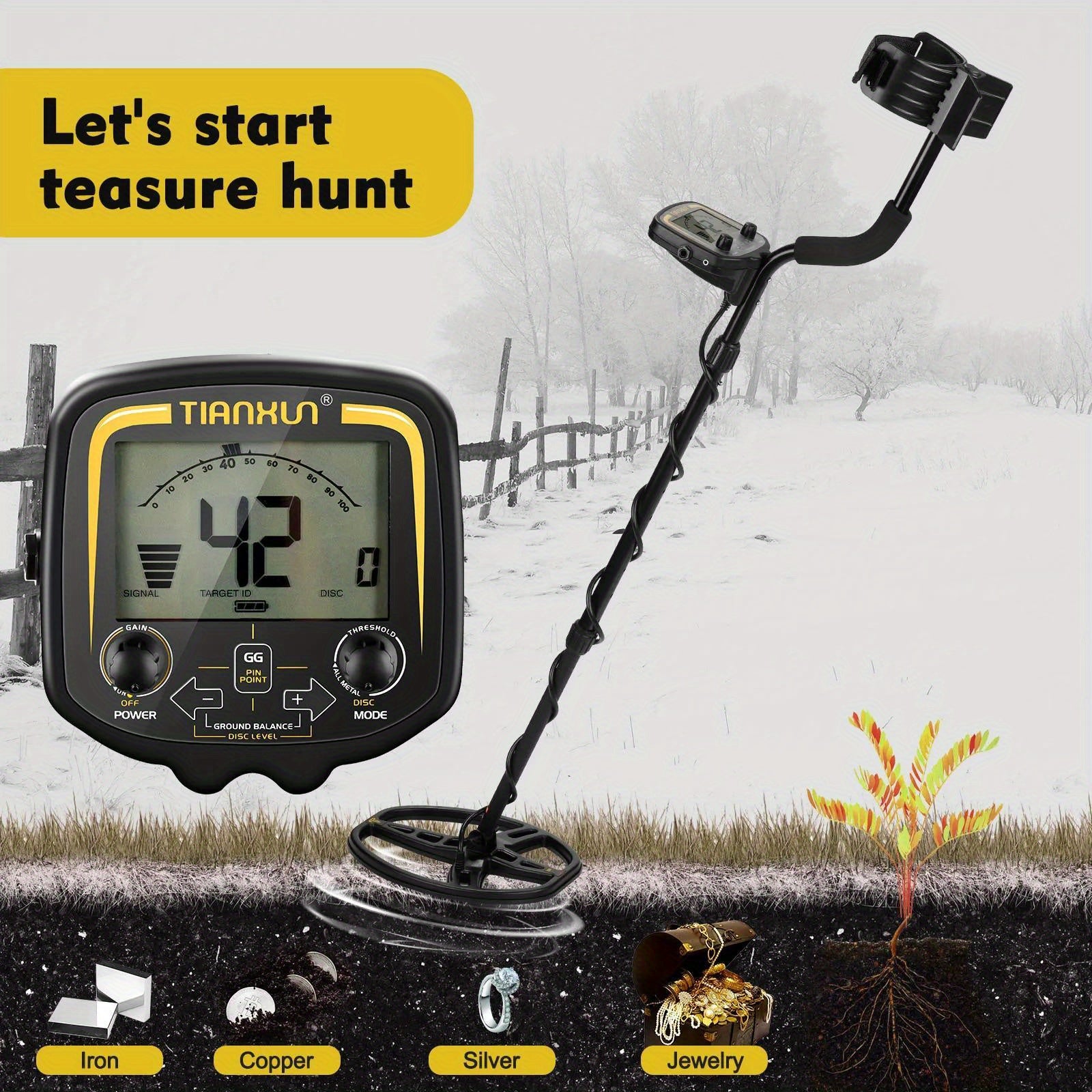 Metal Detector for Treasure Hunting Coins Relics Jewelry Adjustable LCD Display