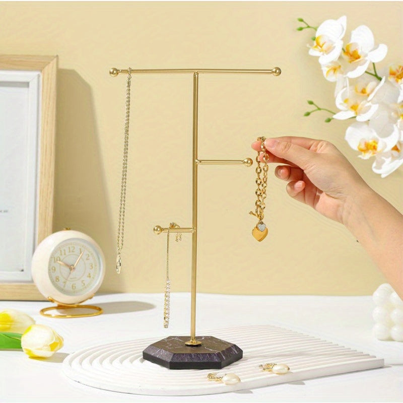 Black Iron Jewelry Organizer Stand for Earrings and Necklaces on Dresser or Desktop
