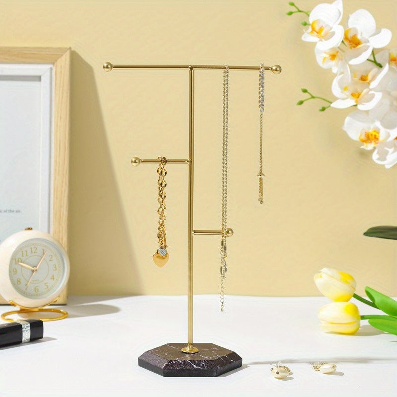 Black Iron Jewelry Organizer Stand for Earrings and Necklaces on Dresser or Desktop