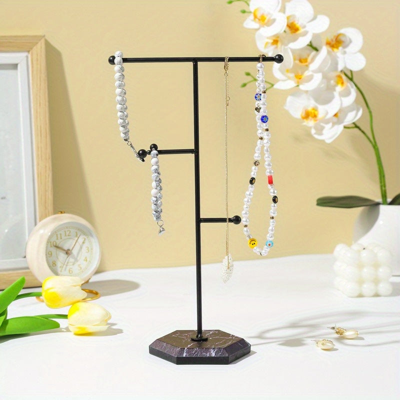 Black Iron Jewelry Organizer Stand for Earrings and Necklaces on Dresser or Desktop