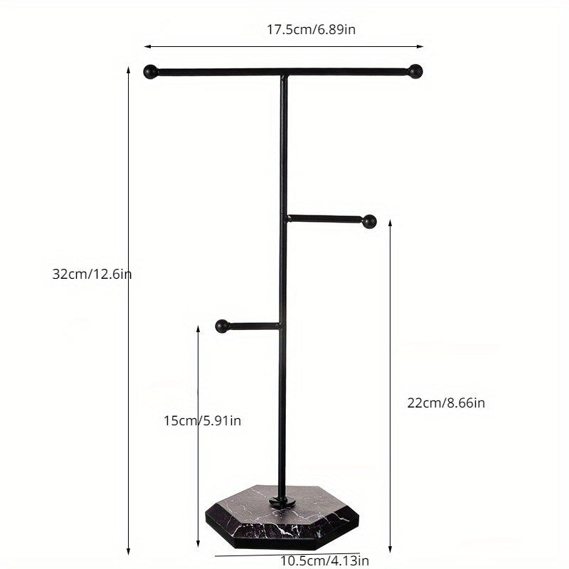 Black Iron Jewelry Organizer Stand for Earrings and Necklaces on Dresser or Desktop