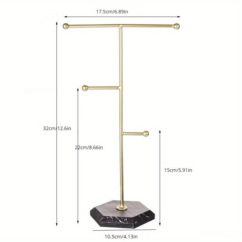 Black Iron Jewelry Organizer Stand for Earrings and Necklaces on Dresser or Desktop