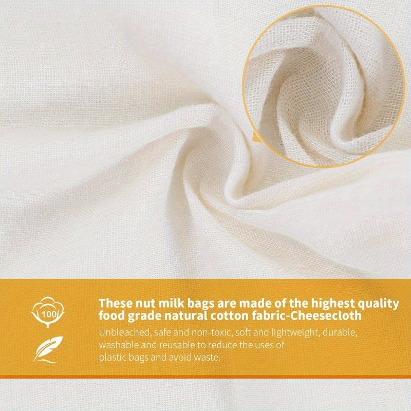 3-Piece Reusable Cheesecloth Bags for Straining Coffee Nut Milk Filter