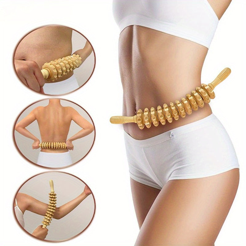 Wooden Body Massage Roller with Anti-Slip Handle for Arms Legs Thighs and Back