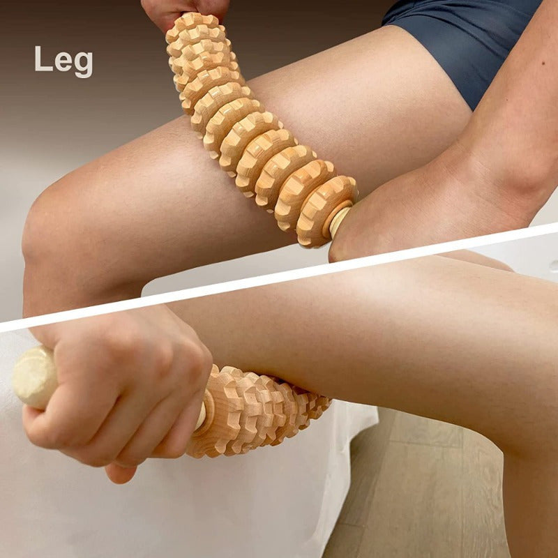 Wooden Body Massage Roller with Anti-Slip Handle for Arms Legs Thighs and Back