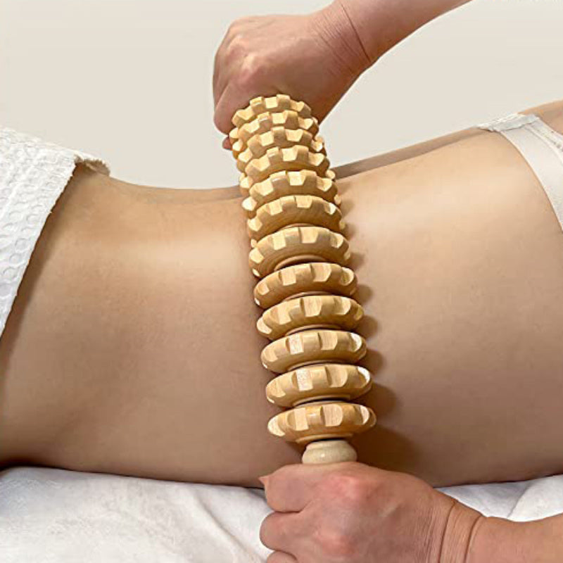 Wooden Body Massage Roller with Anti-Slip Handle for Arms Legs Thighs and Back
