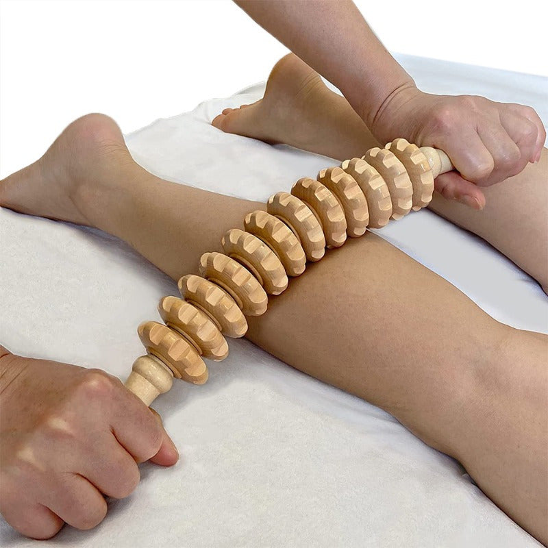 Wooden Body Massage Roller with Anti-Slip Handle for Arms Legs Thighs and Back