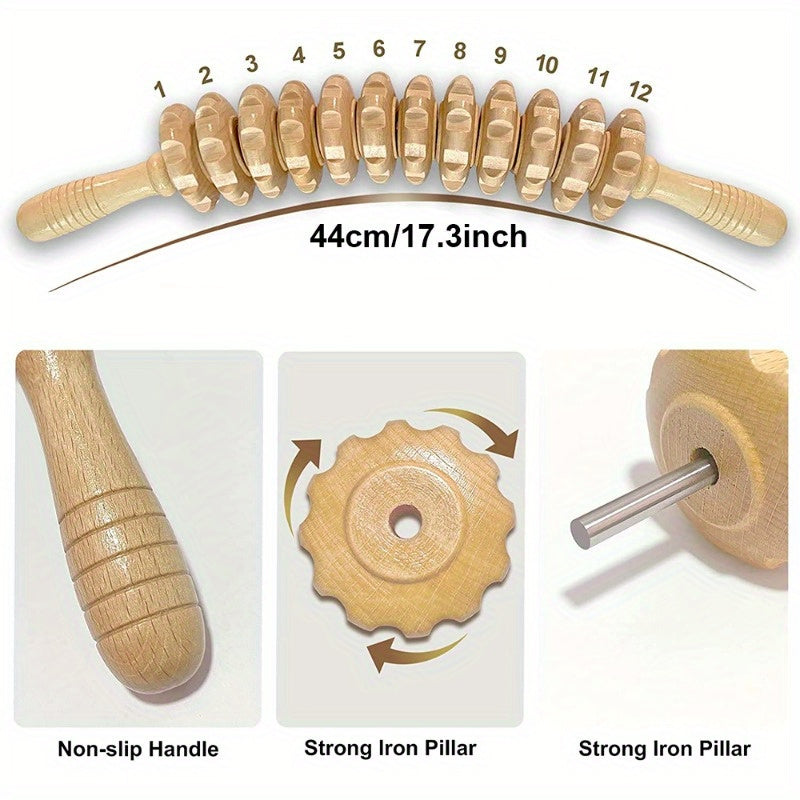 Wooden Body Massage Roller with Anti-Slip Handle for Arms Legs Thighs and Back