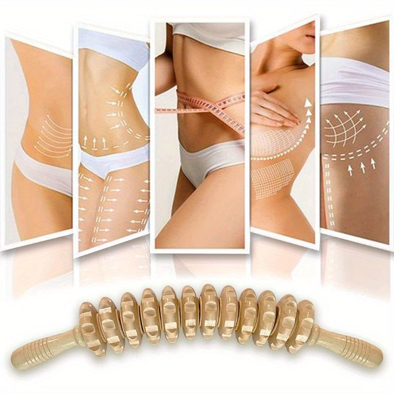 Wooden Body Massage Roller with Anti-Slip Handle for Arms Legs Thighs and Back
