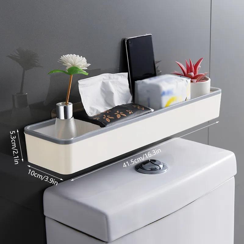 White Bathroom Storage Rack Wall Hanging Punch Free Organizer Shelves