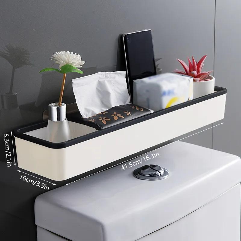 White Bathroom Storage Rack Wall Hanging Punch Free Organizer Shelves