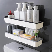White Bathroom Storage Rack Wall Hanging Punch Free Organizer Shelves