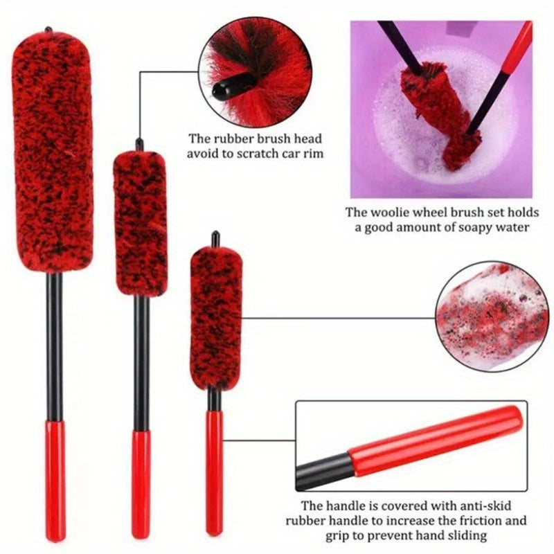 Auto Detailing Brush Flexible Fleece Bristles for Car Rims and Tires