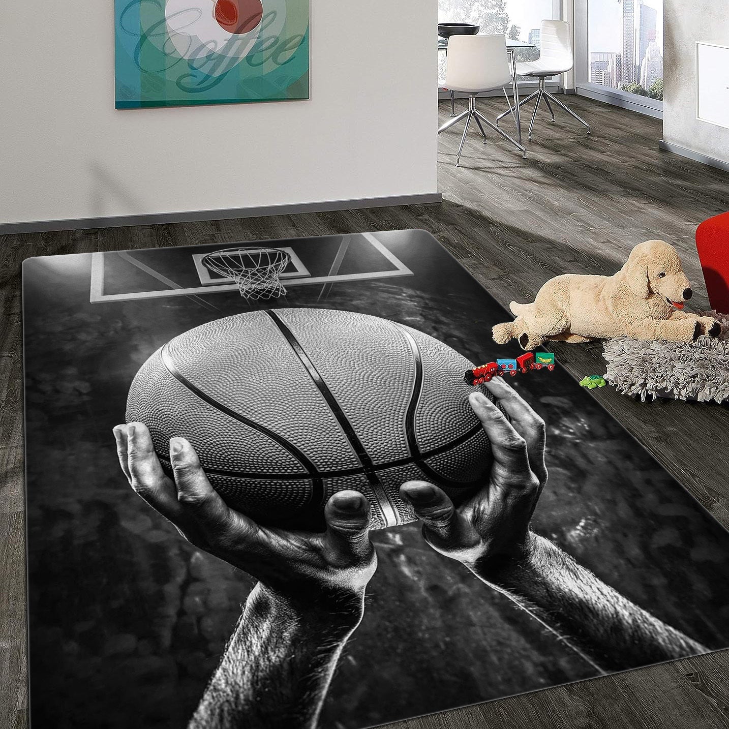 Basketball Dream Art Printed Floor Rug, Washable, Anti-Slip, Indoor Outdoor