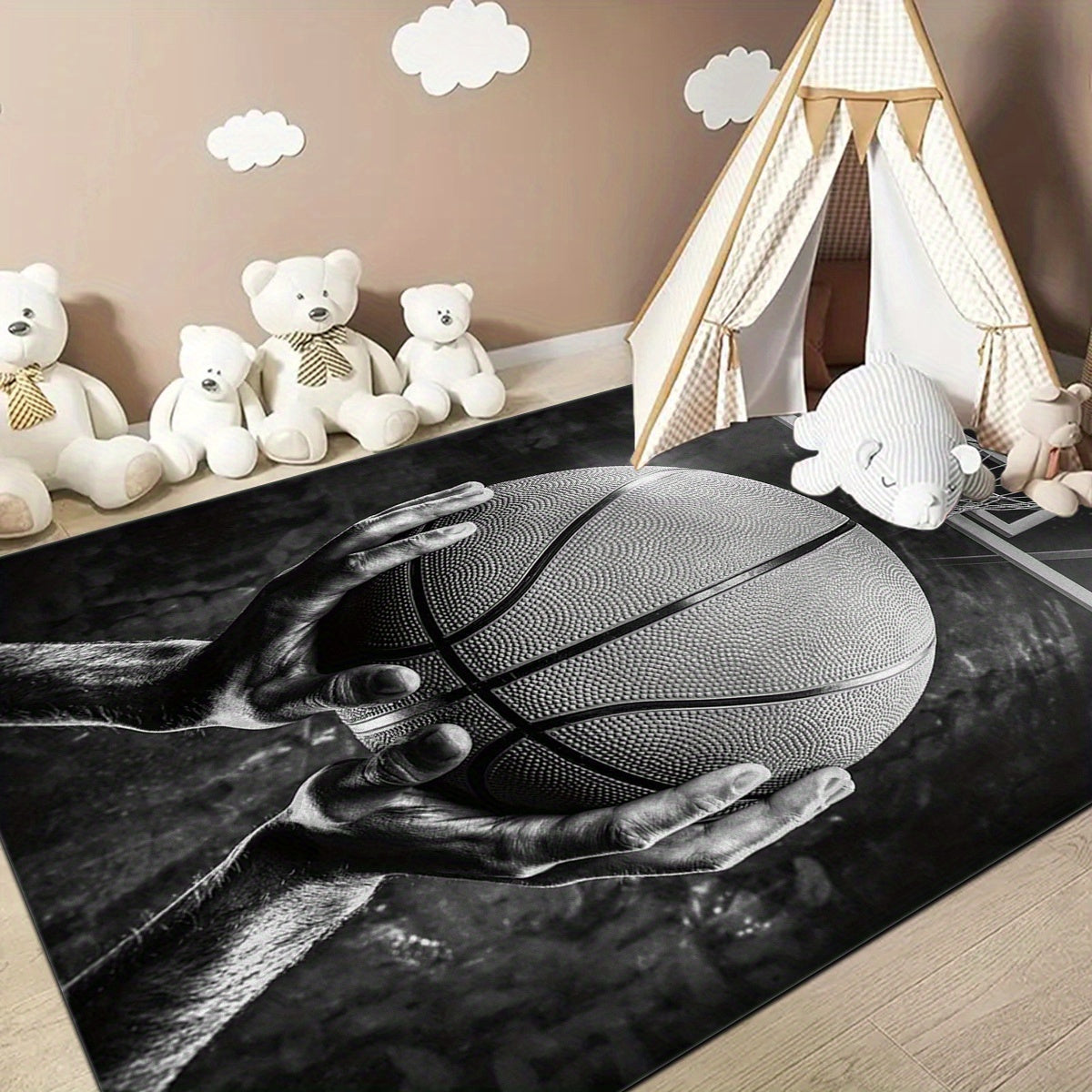 Basketball Dream Art Printed Floor Rug, Washable, Anti-Slip, Indoor Outdoor
