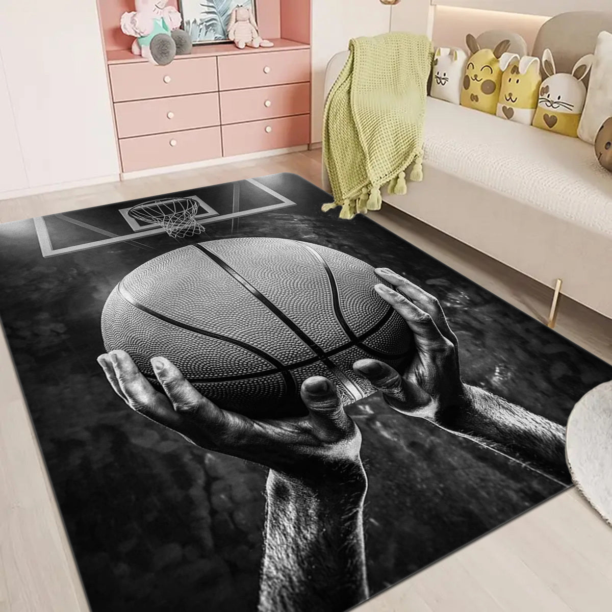 Basketball Dream Art Printed Floor Rug, Washable, Anti-Slip, Indoor Outdoor
