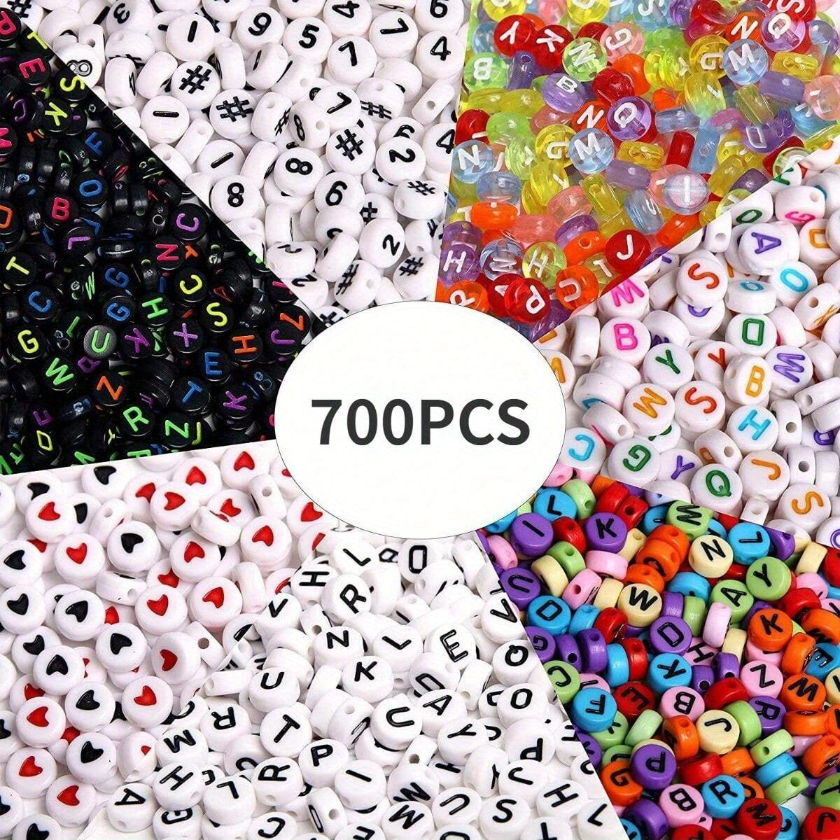 Acrylic Alphabet and Number Beads Set for Jewelry Making, 700 Pieces, Assorted Colors