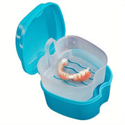 Denture Care Kit with Hanging Net Container for Cleaning False Teeth Blue Plastic