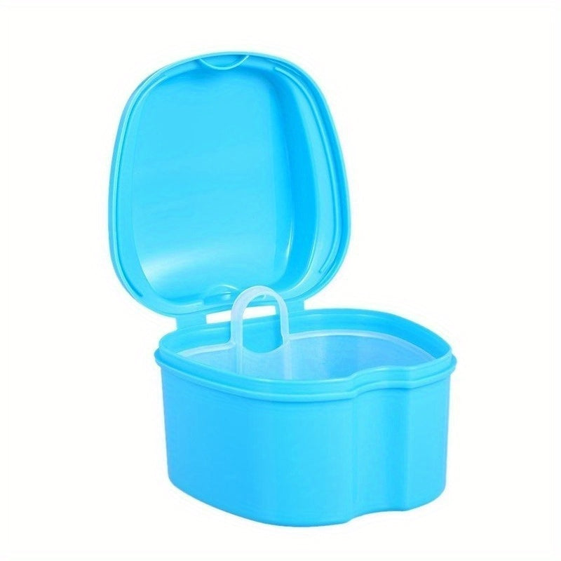Denture Care Kit with Hanging Net Container for Cleaning False Teeth Blue Plastic