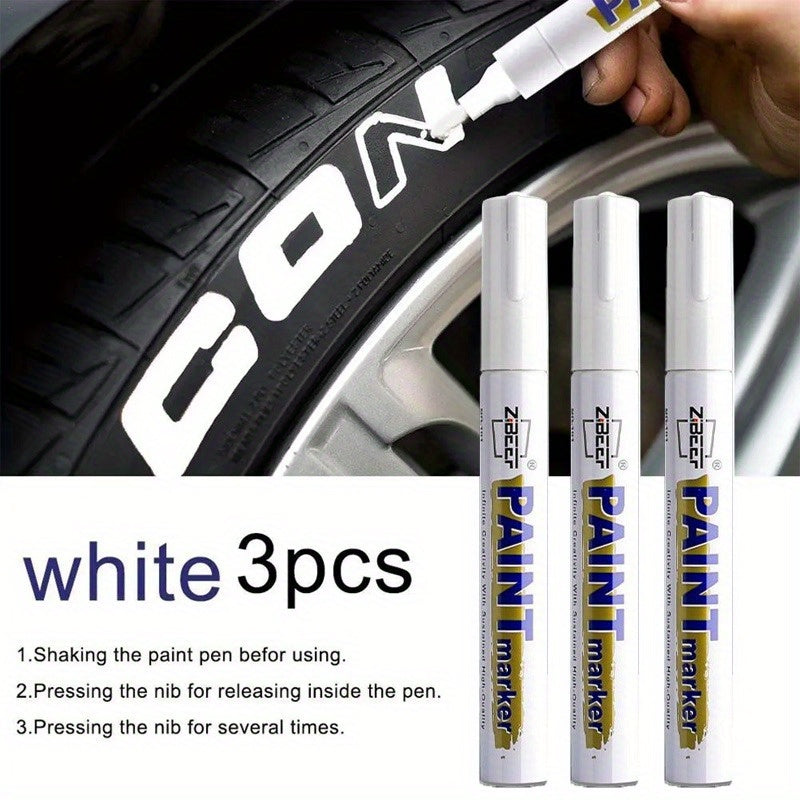 3 Pack White Paint Markers Waterproof Quick Drying Tire Oil Paint Pen Set