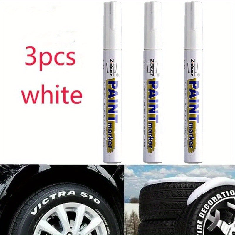 3 Pack White Paint Markers Waterproof Quick Drying Tire Oil Paint Pen Set