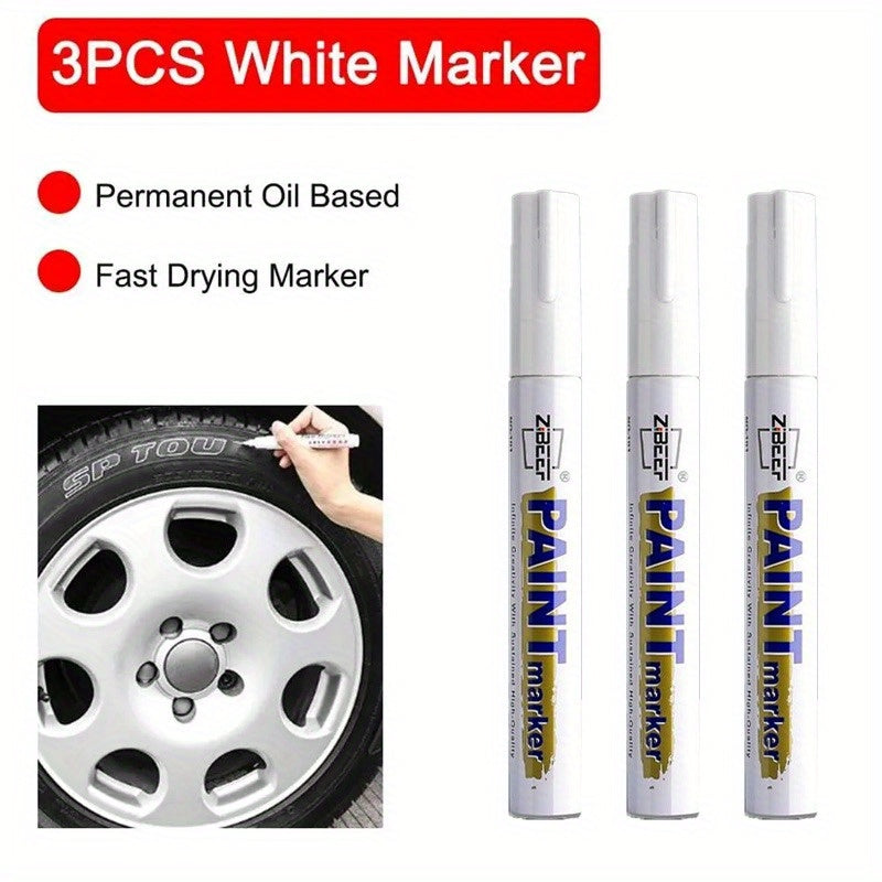 3 Pack White Paint Markers Waterproof Quick Drying Tire Oil Paint Pen Set