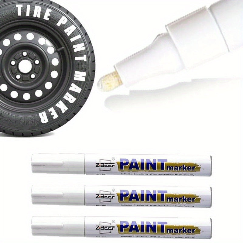 3 Pack White Paint Markers Waterproof Quick Drying Tire Oil Paint Pen Set