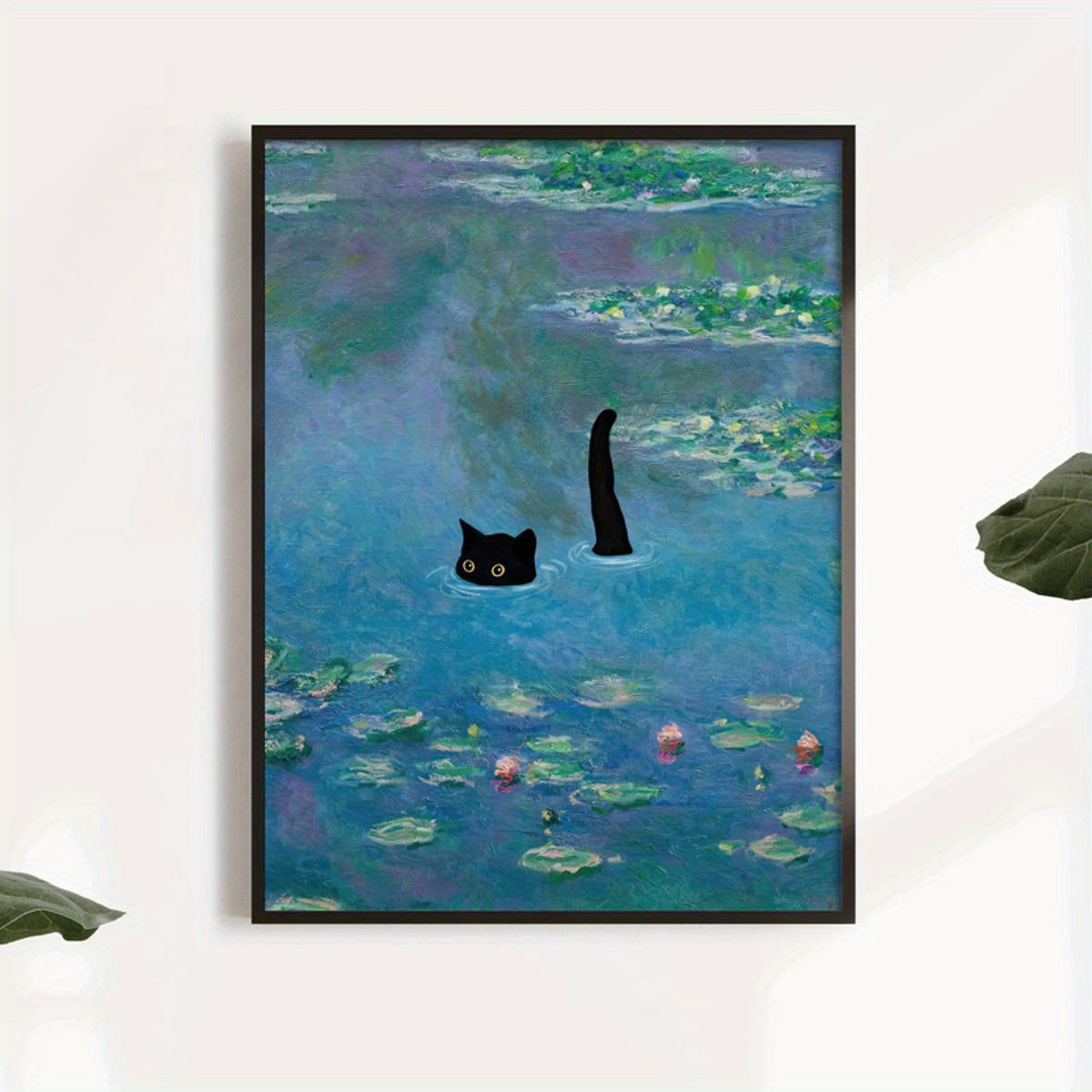 Vintage Floral Black Cat Canvas Wall Art Frameless for Living Room Bedroom Decor